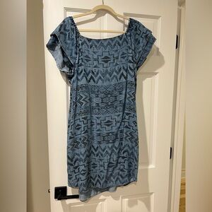 Chelsea & Theodore Blue Geometric Mini denim Dress size L